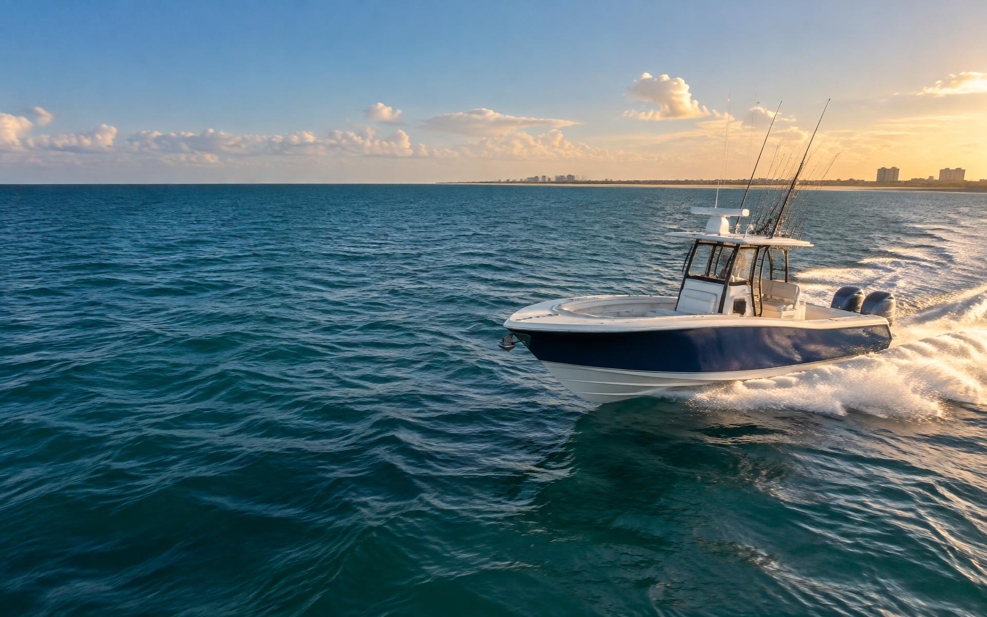 Fishing charter boat cruising off South Padre Island